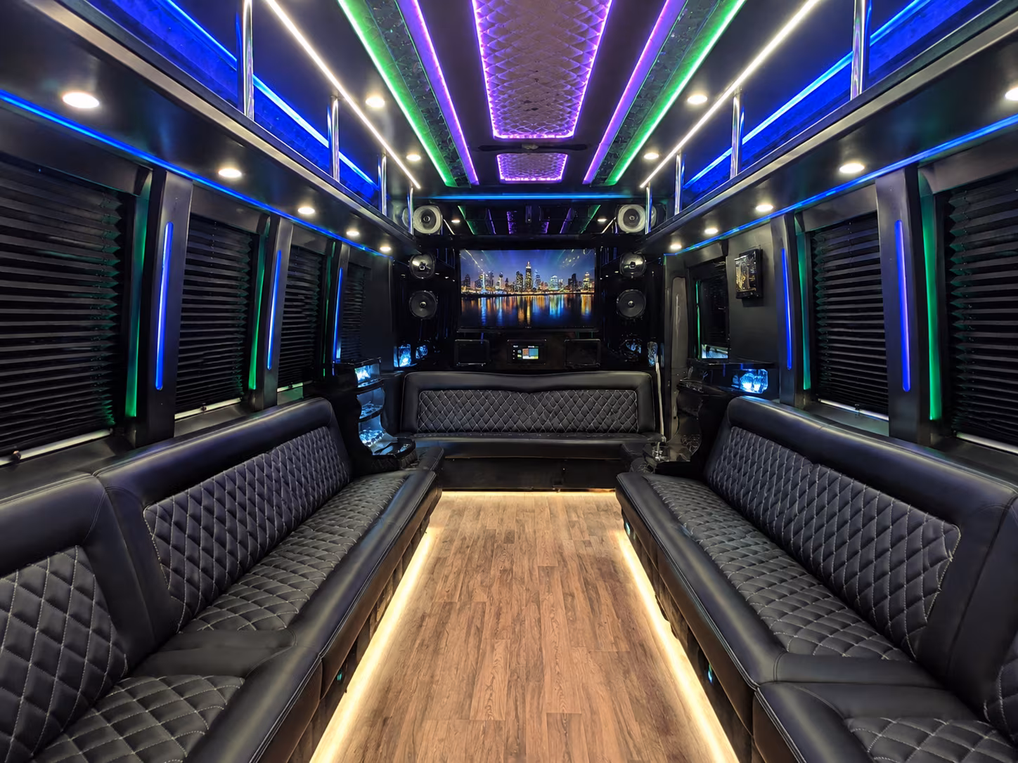 bellevue 25 passenger party bus interior