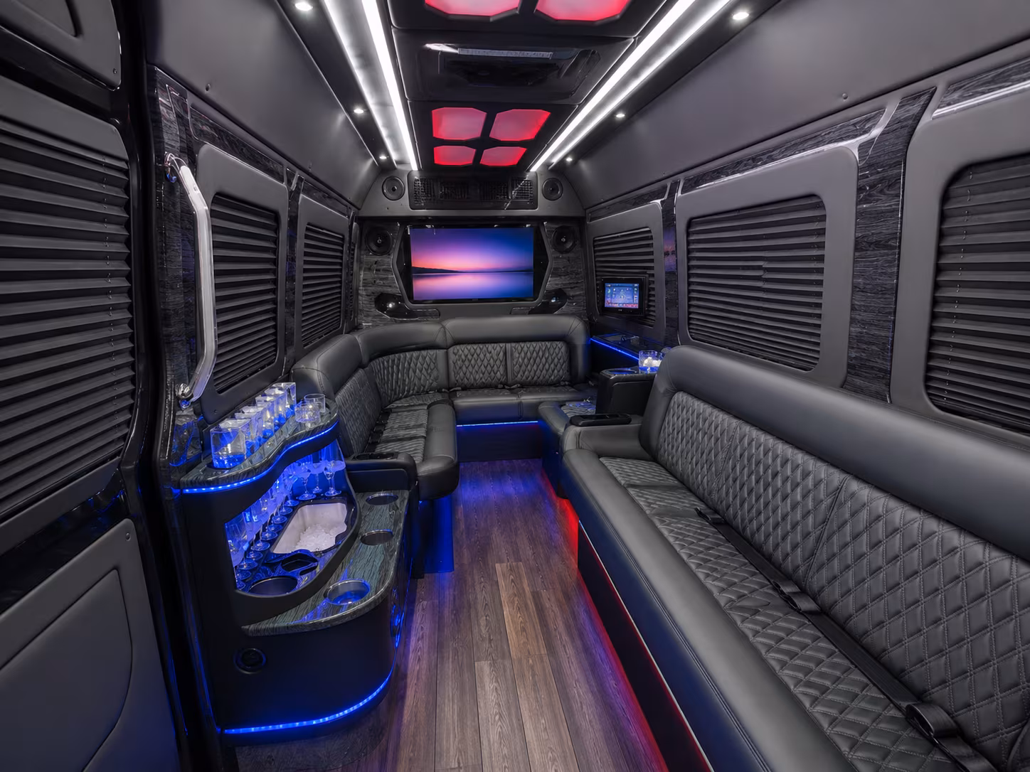 bellevue 30 passenger party bus inside