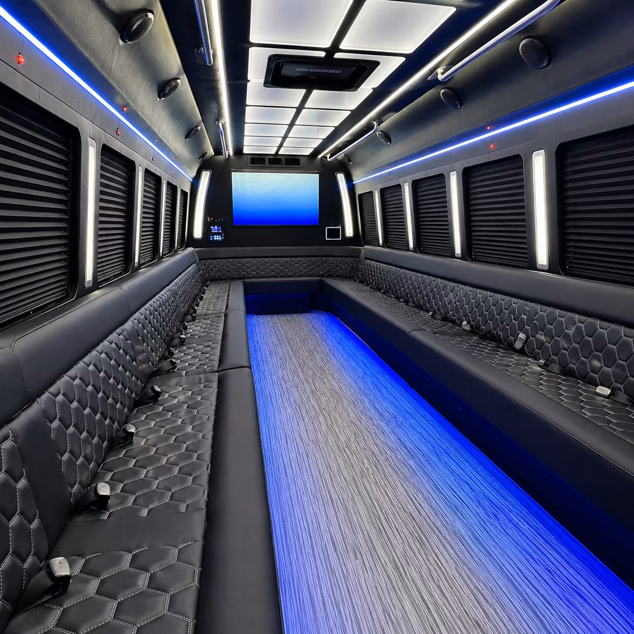 bellevue 50 passenger party bus inside
